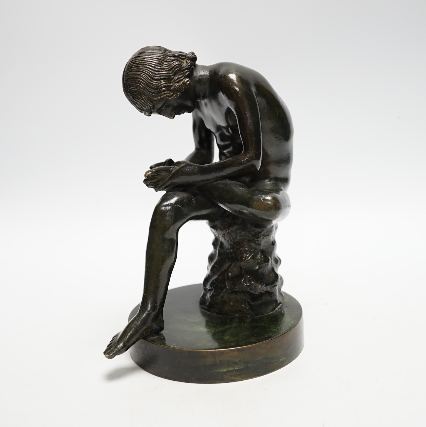 After the Antique, Bronze study of Boy with Thorn, 19cm high